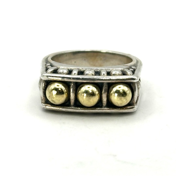 Lagos Vintage Caviar Two Tone Silver & Gold Dot Ring Size 6.5